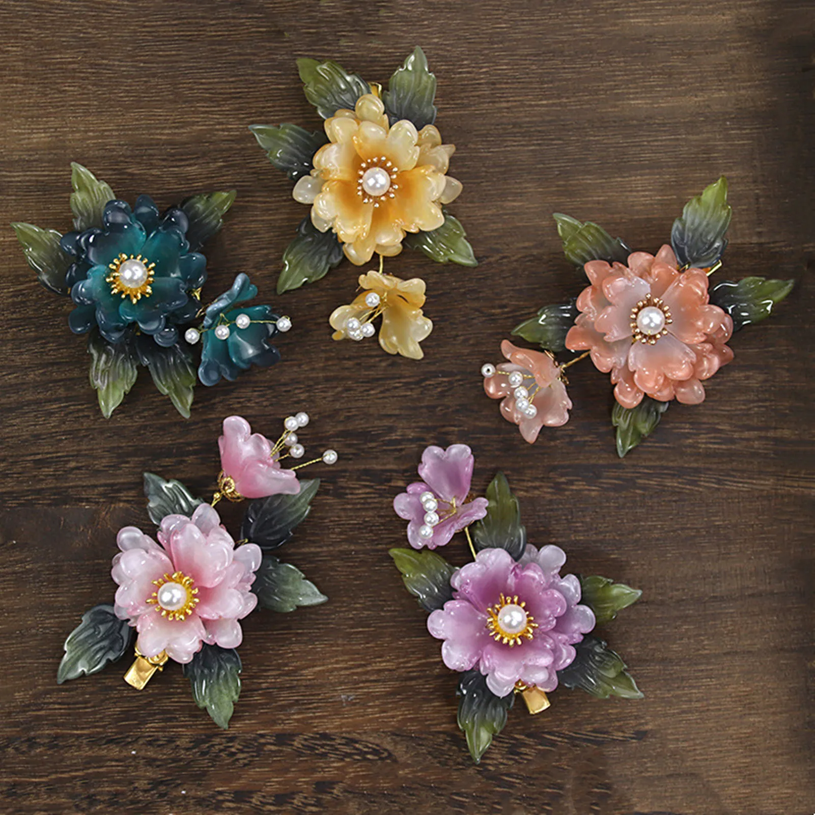 Antique Chinese Hanfu Hair Clips Glass Flowers Hairpin Girls Fairy Pearl Headdress Traditional Hanfu Headpiece Ancient Jewelry