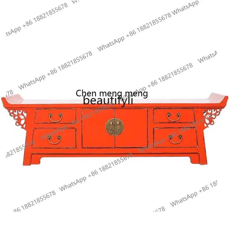 

New Chinese-style roll head TV cabinet solid wood antique low cabinet old living room decorative cabinet