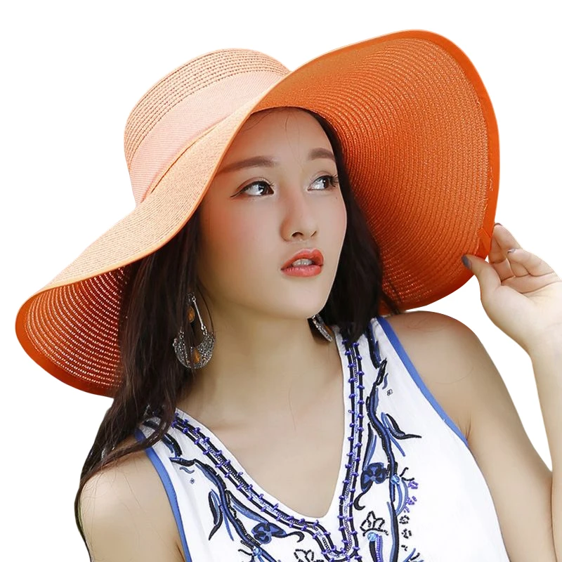 

Foldable Beach Sun Hat Outdoor Holiday Women's Large Brim Hat Sunshade Hat Ladies Sunscreen UV Protection Straw Hat