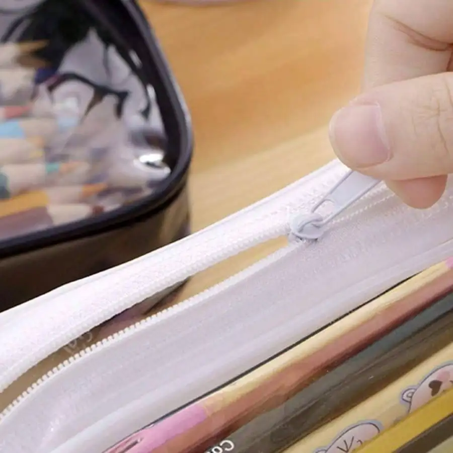 2 個の PVC ジッパーペンシルバッグトイレタリー試験ペン鉛筆ポーチ旅行荷物メイクアップ化粧品バッグ黒と白