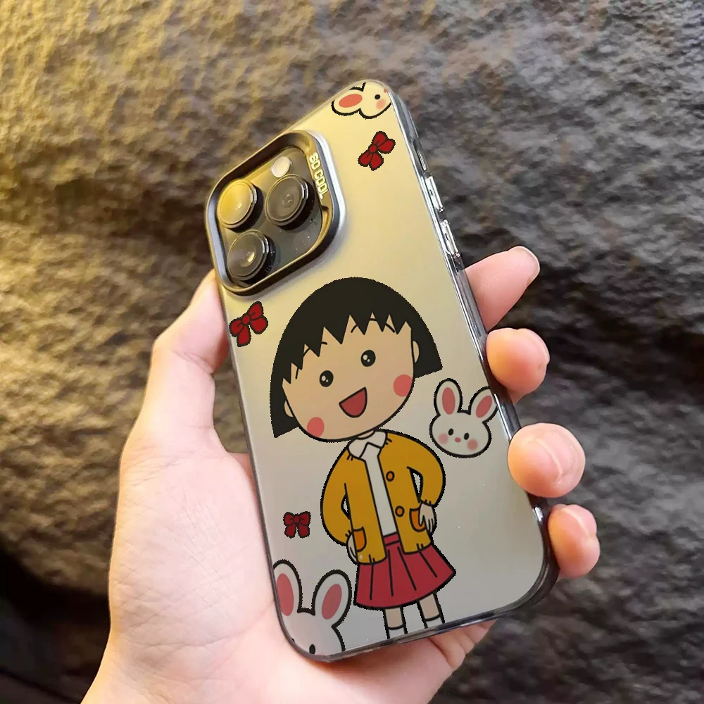 Cartoon C-Chibi M-Maruko-Chan Phone Case IMD Color Silver Shell For IPhone 16 15 14 13 12 11 X XR Pro Max Plus