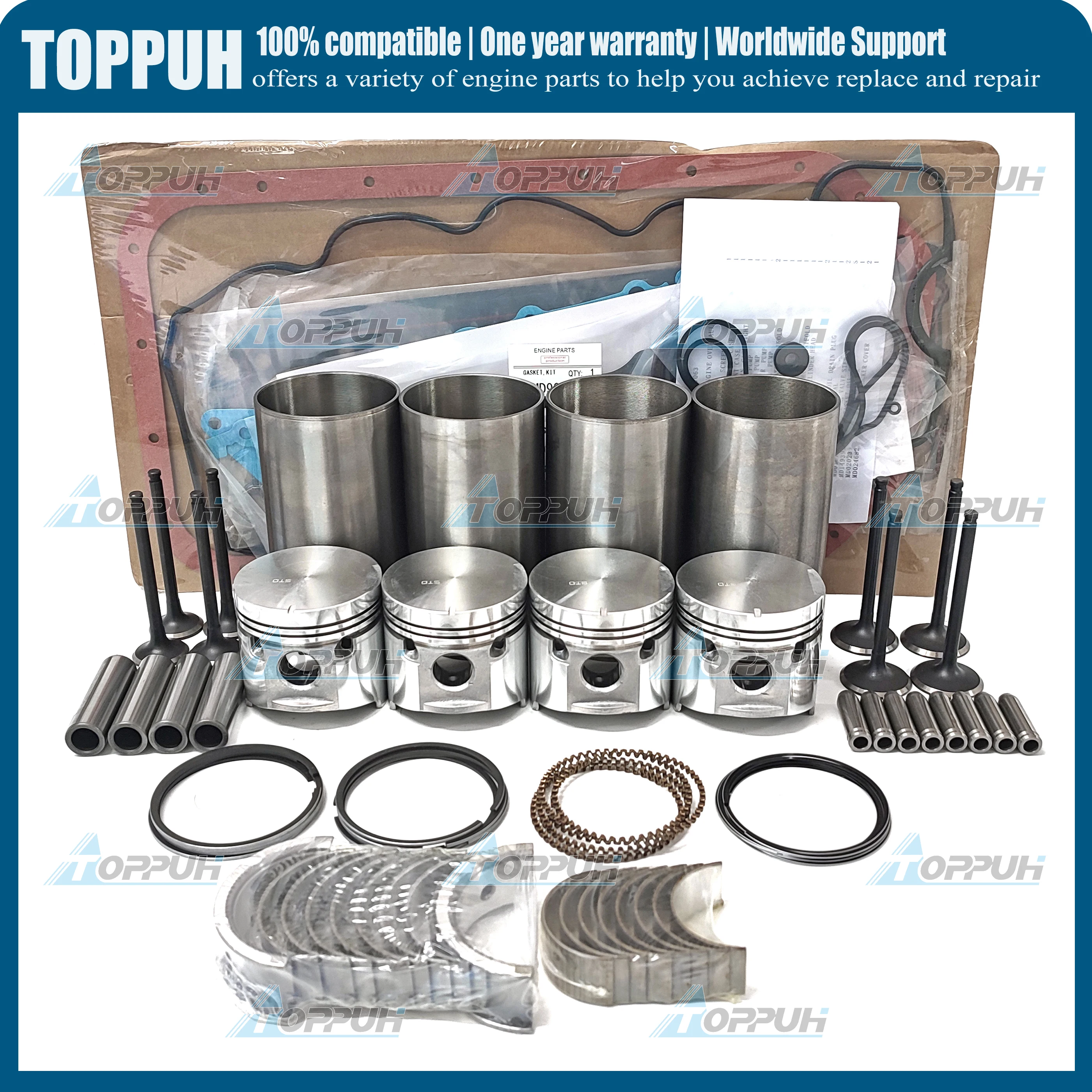 STD Engine Overhaul Rebuild Kit For Mitsubishi Forklifts 4G52 Cylinder Gasket Piston Ring Liner Kit Bearings Valves Set