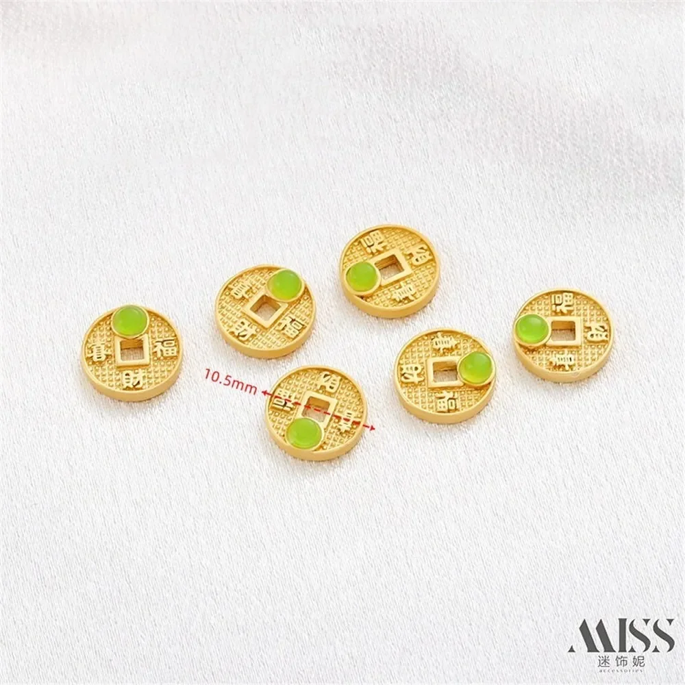 18K Gold Bag Color Ancient Matte Gold Inlaid with Gemstones Xifu Cai Copper Coins Bead Spacers DIY Bracelets Jewelry Accessories