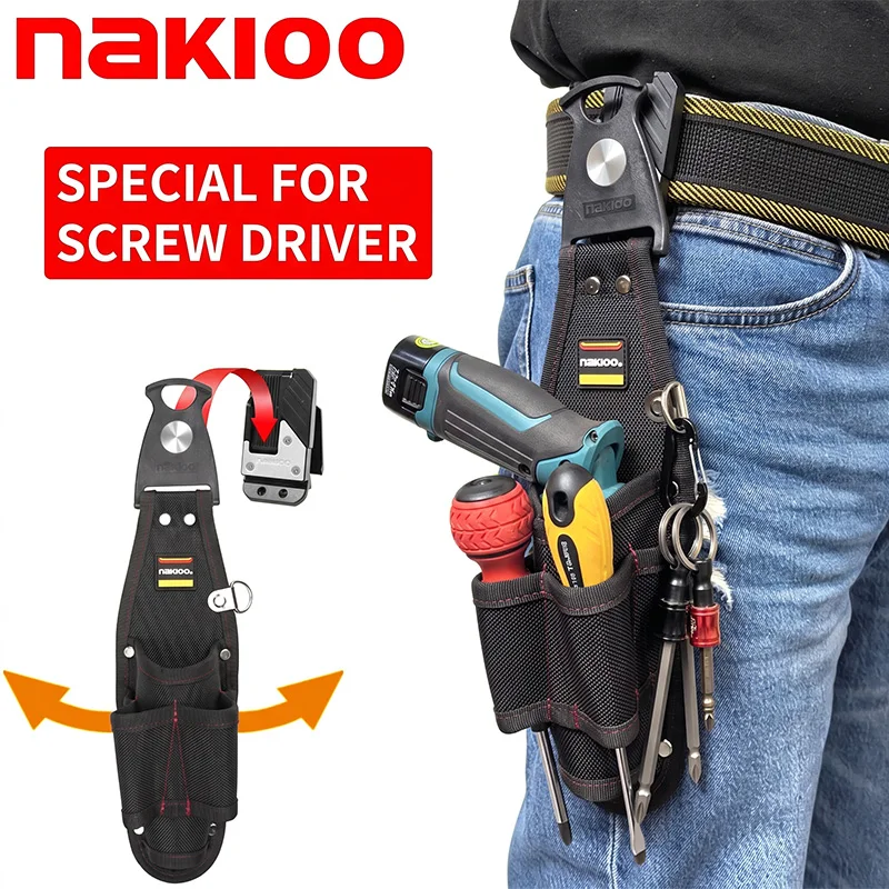 NAKIOO Rotatable Quick Clip Tool Holster Waist Pouch Cordless Screwdriver Drill Left Right Universal Electrician Tool Belt Bag