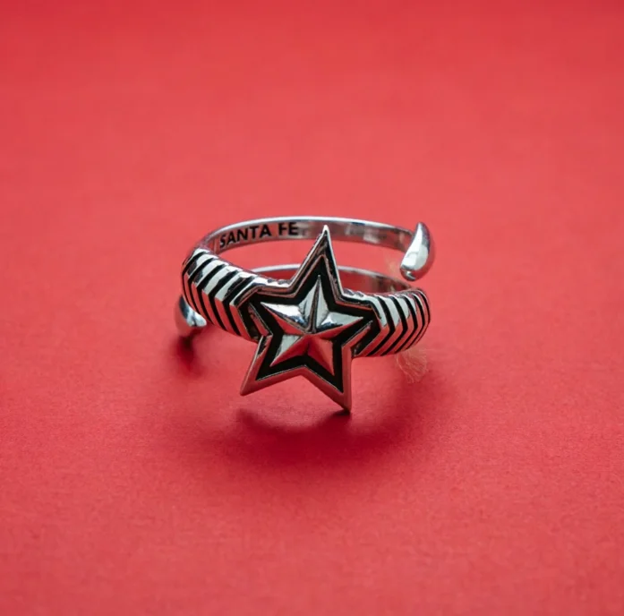S925 pure silver ring simple and fashionable retro Thai silver double arrow five pointed star open ring European and American tr