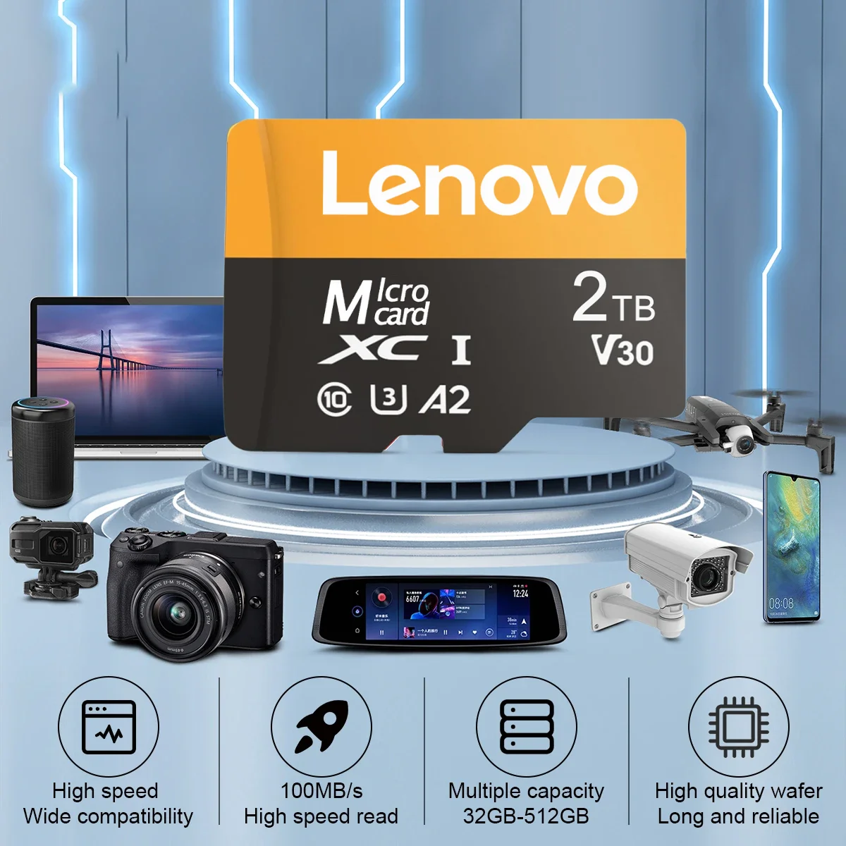 

Карта памяти Lenovo Micro SD 256 ГБ, класс 10, водонепроницаемая, для телефона/камеры, совместима с 2 ТБ/512 ГБ/128 ГБ/64 ГБ