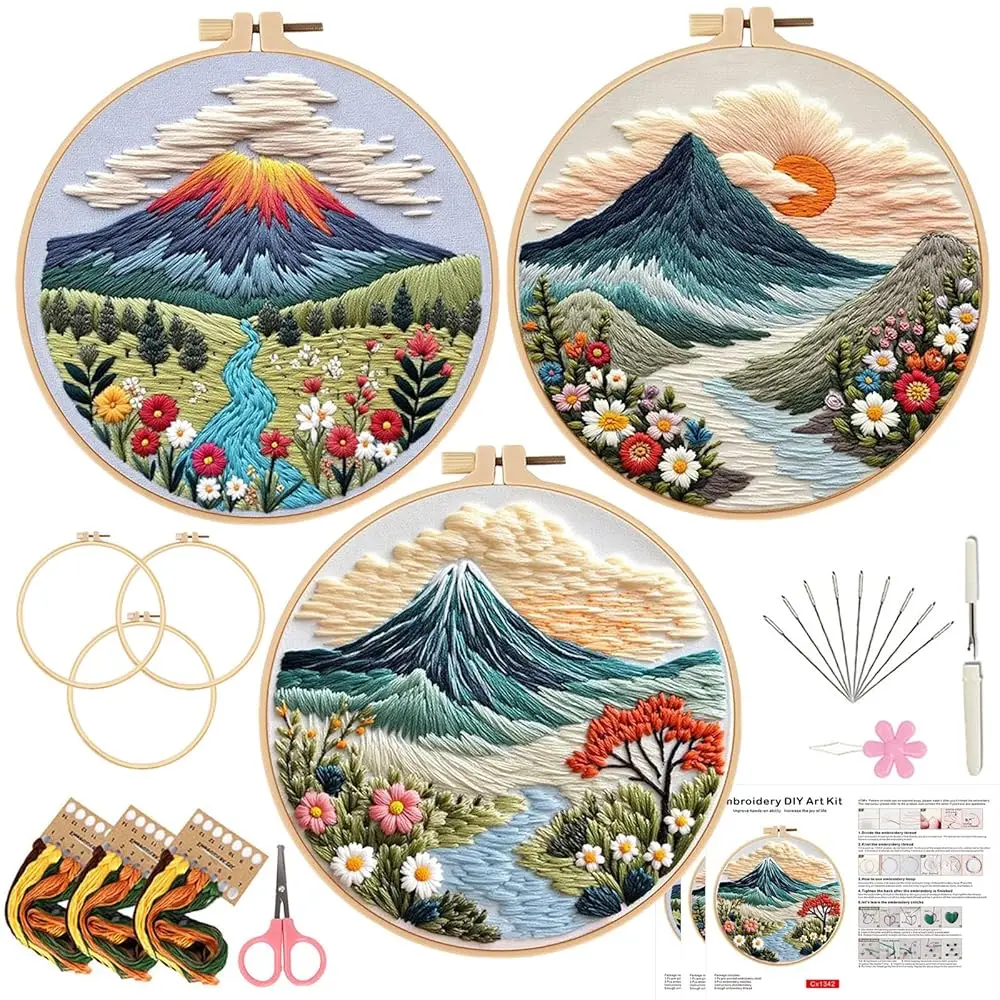 

Набор для вышивания для взрослых, набор для вышивания с предварительно нанесенным узором для начинающих, стартовый набор для рукоделия своими руками с пяльцами и нитками