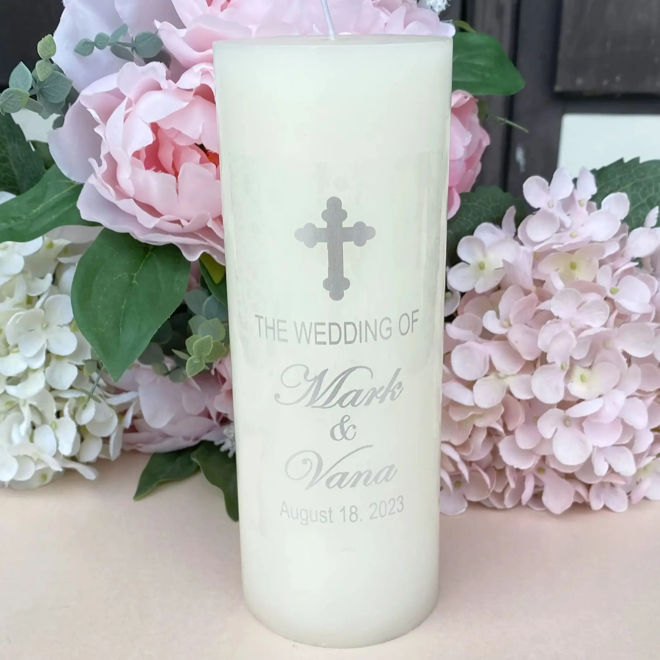 Silver Personalized Candle decorations Stickers Christian Wedding My Baptism Pillar Candle Sticker With Cross
