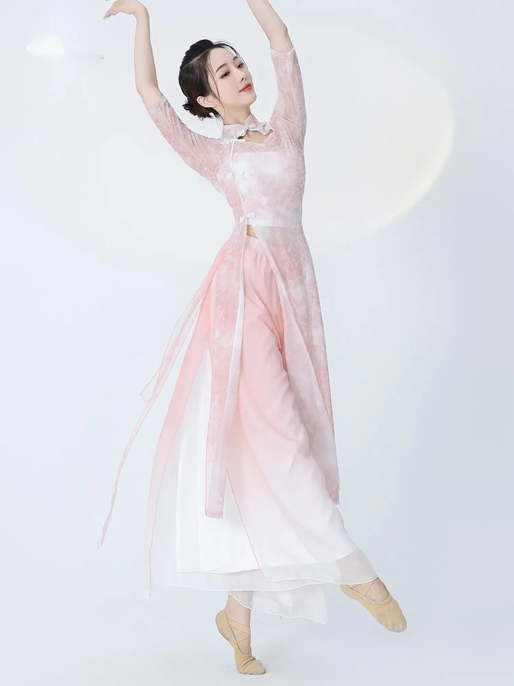 Classical modified cheongsam dance clothes body charm gauze clothes training clothes modern Dance in China folk dance