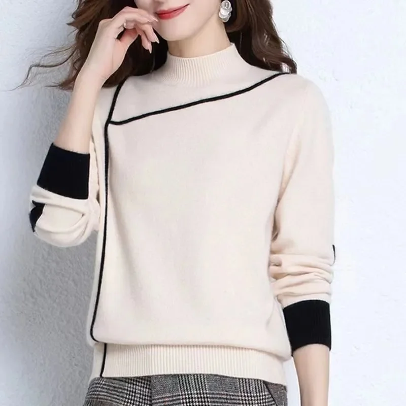 

GELITAYIN Women Turtleneck Knitted Sweater Pullovers 2023 New Spring Autumn Korean Fashion Loose Jumper Casual Long Sleeve Warm
