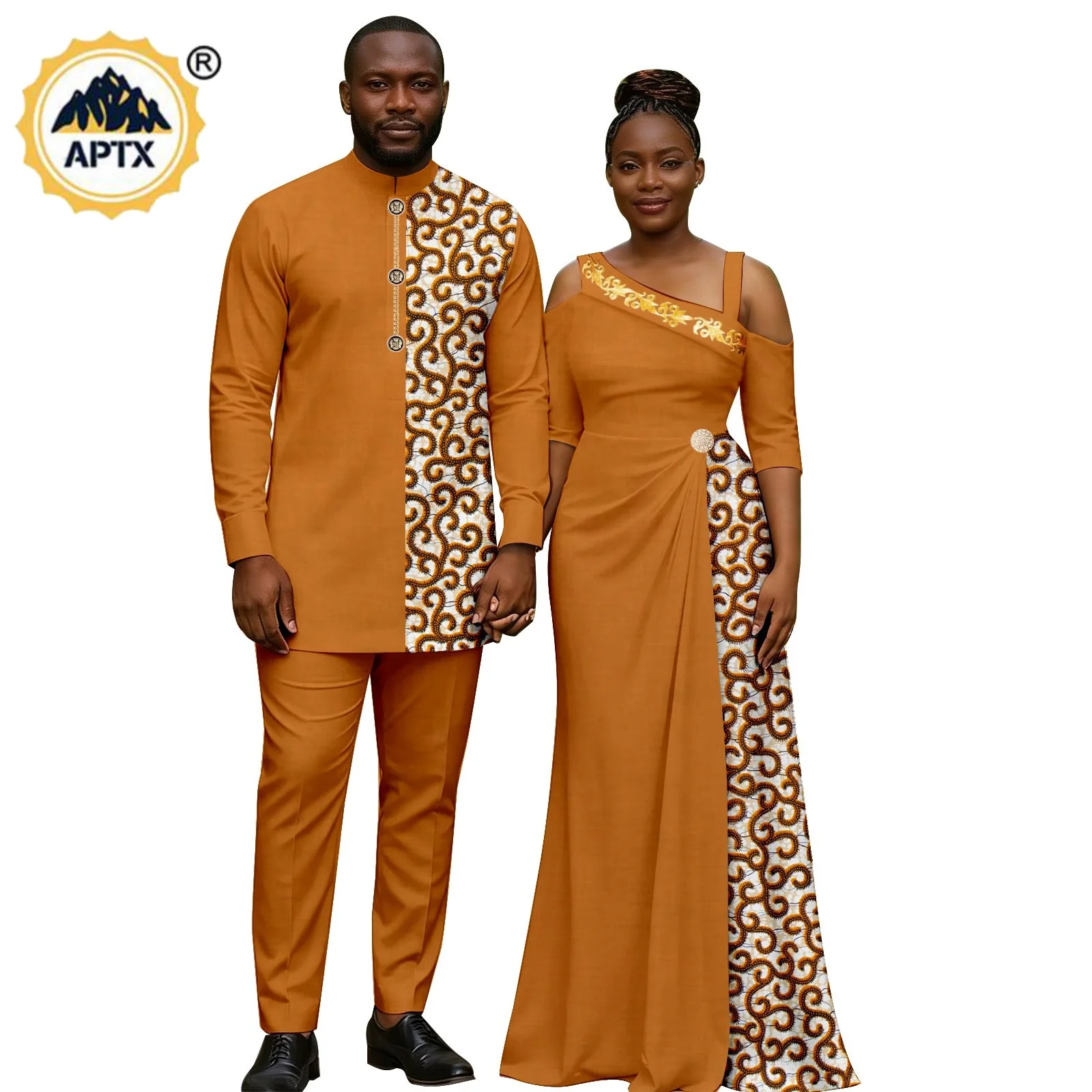 

African Sexy Print Long Mermaid Dresses for Women Matching Couple Outfits Dashiki Plus Size Men Top Shirt and Pant Sets 26C038