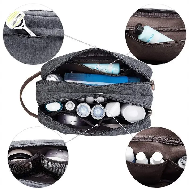 Faltbare Herren-Reise-Toilettentasche, Große Kapazität Oxford-Stoff Wasserdichte Tasche, Doppelschichtige Aufbewahrung für Kosmetik & Toilettenartikel – Detail 3