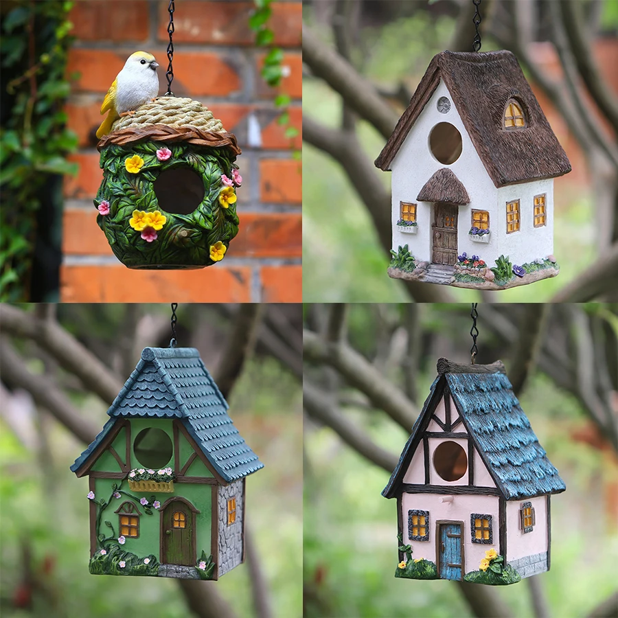 Outdoor Birdhouse Resin Garden Decoration Hanging Cabin Suitable for Small Birds Birdhouse Lovers Gift