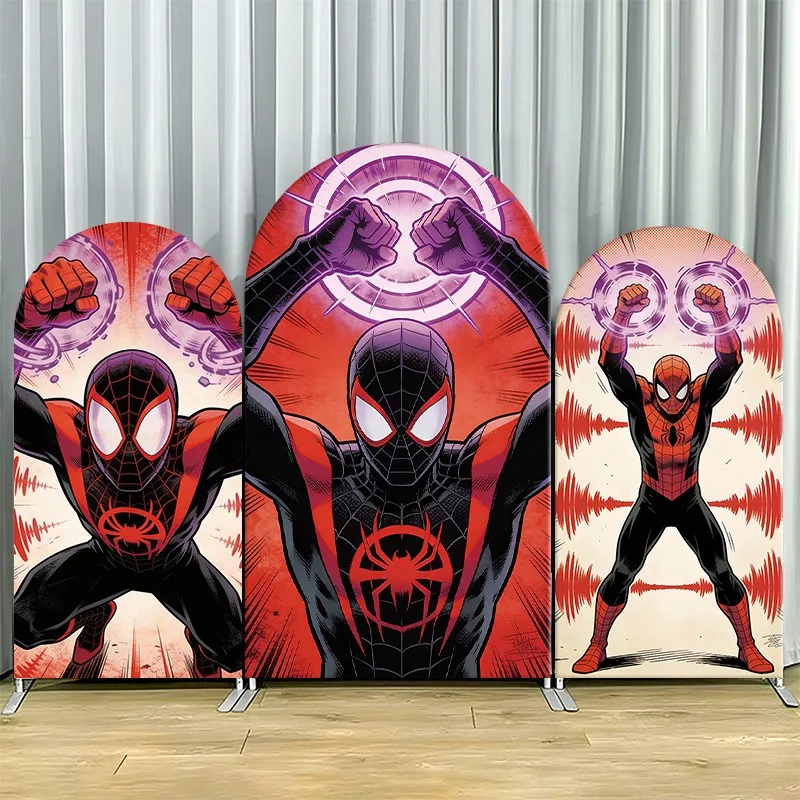 Arch Backdrop Cover Single Side Spider Man Red Black Pose Circular Effects Party Decoration Photo Booth Background Props Event