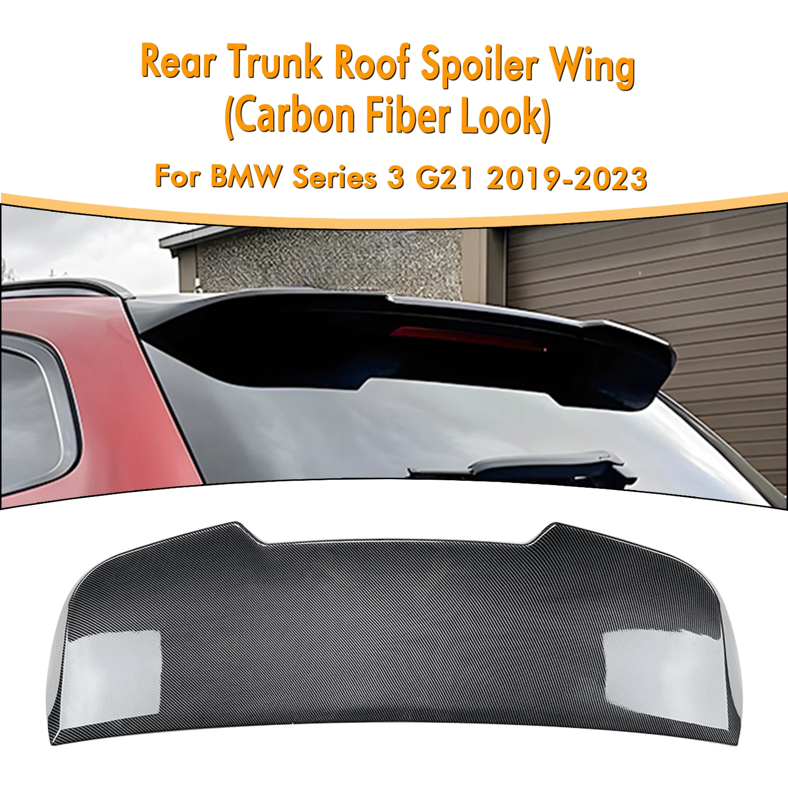 

For BMW 3 Series G21 2019-2023 Wagon Touring Rear Roof Spoiler Wing Carbon Fiber Look/Gloss Black Trunk Upper Tail Splitter Lip