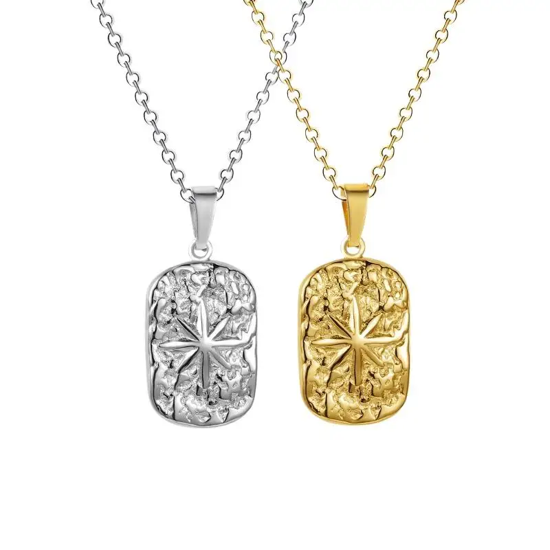 Achtzackiger Stern Anhänger Halsketten für Männer Kompass Edelstahl Schmuck Geschenk – Detail 7