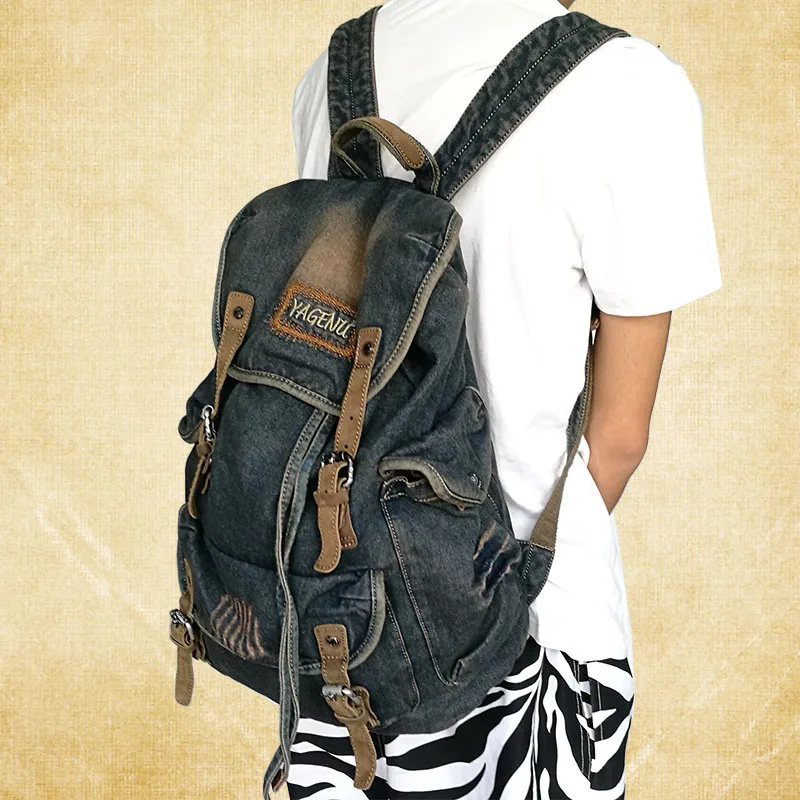 

Retro Canvas Leather Double Shoulder Bag Casual Travel Backpack Large Capacity Summer Trendy Bookbag for Men And Women