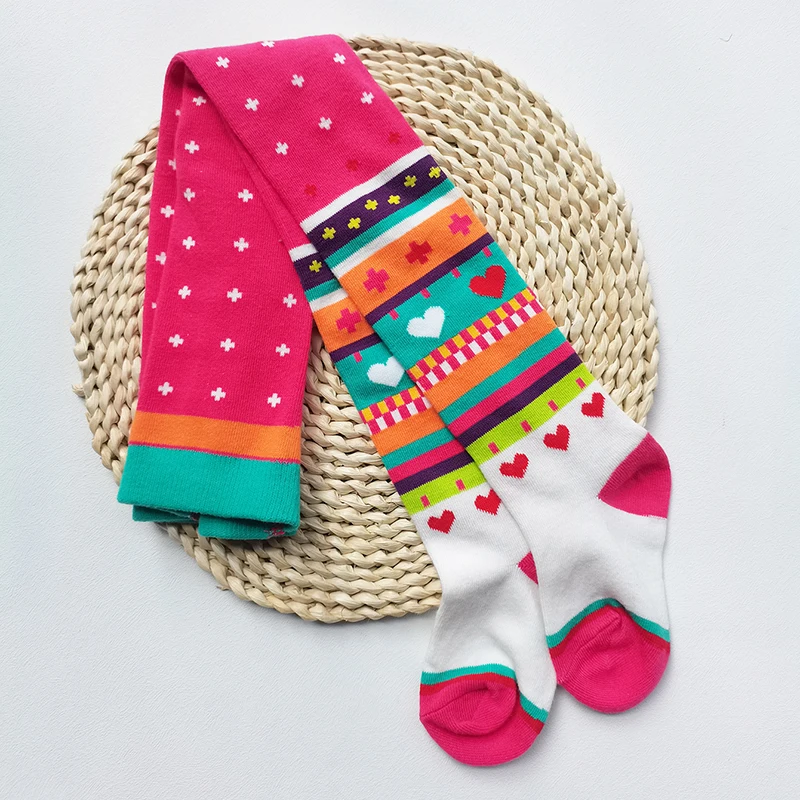 1 PCS Girls Striped Tights Kids Stockings Spring Autumn Baby Girl Clothes Love Patterns Toddler Tights for Girls Pantyhose