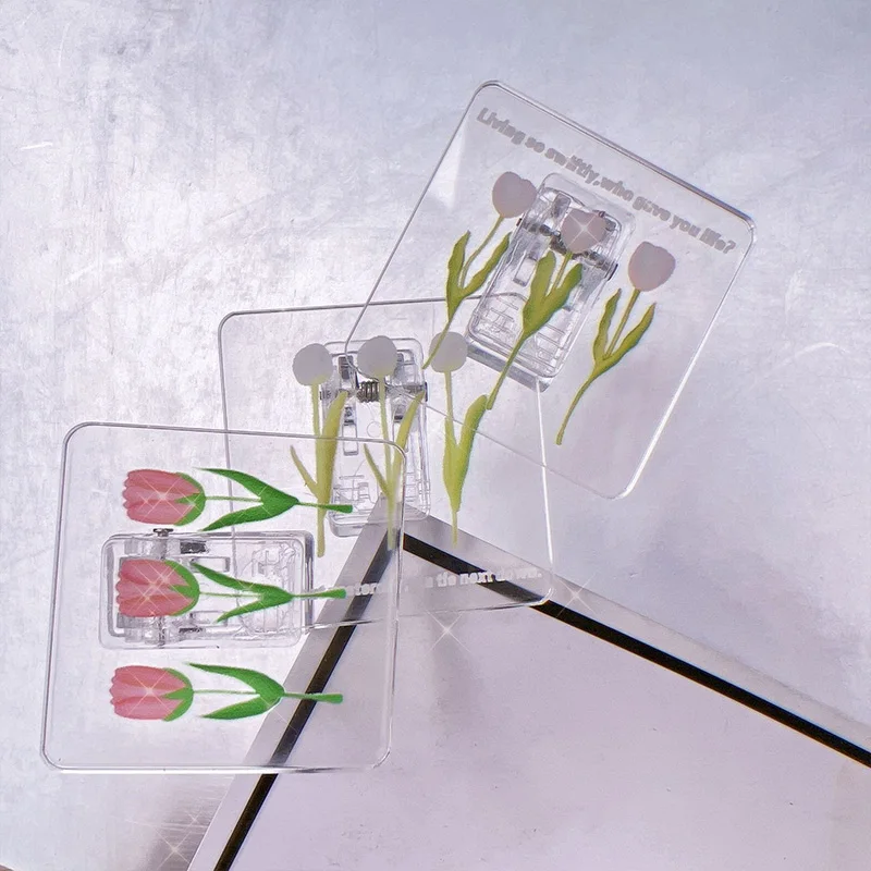 7 قطعة مقاطع الورق المنزلية زهرة نمط الاكريليك المحمولة المنظم للوثائق إيصالات الكابلات مشبك الختم المنزلية