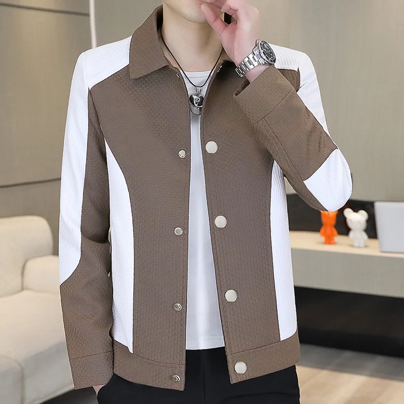 

2024 spring and autumn new men's boutique handsome casual color matching lapel casual jacket youth fashion trend coat top