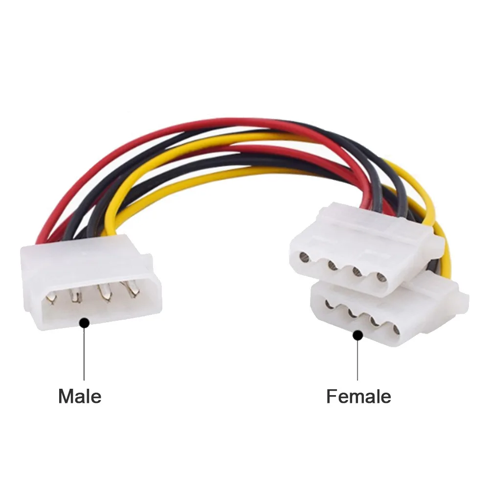 4 Pin Molex Male to 2 Ports 4 Pin Famale Power Cable IDE 4pin Power Cord 1 Divide 2 Power Chassis Computer Extension Adapter