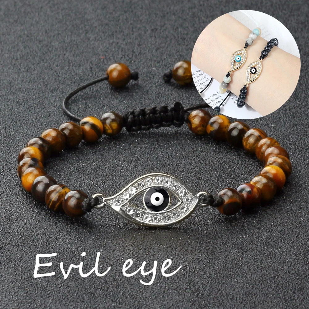 Fashion Black Evil Eye Natural Stone Bracelets Beaded Rope Chain Bangles Handmade Adjustable Knot Yoga Lucky Gifts For Women Men