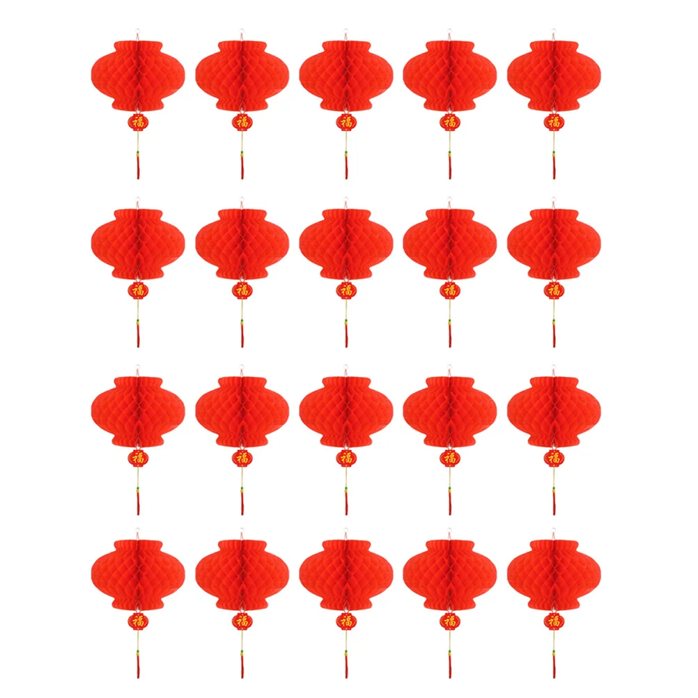 

20 Pcs Red Lantern Decoration Indoor Outdoor Thickened Plastic Film Honeycomb Design Multipurpose Festive New Year Wedding