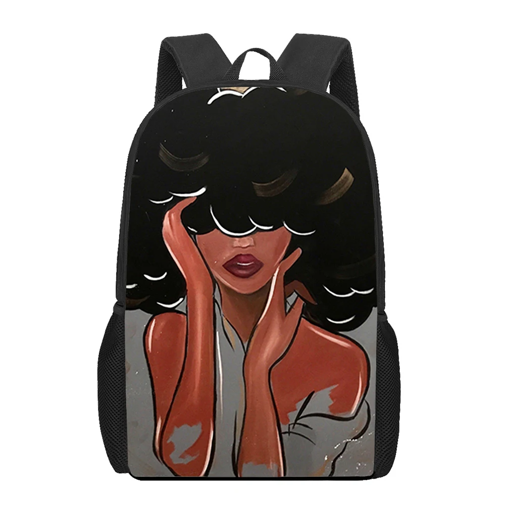 Pretty Black Girl Painting Style Printed Boys Girls Book Bag Teenager Laptop Backpack Children School Bag Casual Travel Rucksack