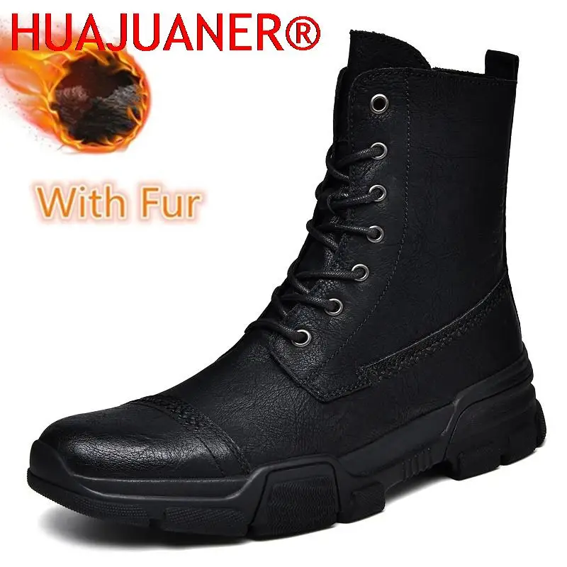 

2024 New Winter New Boots for Men Desert Boots High-top Men's Shoes Non-slip Snow Boots Motocross Shoes Man With Fur