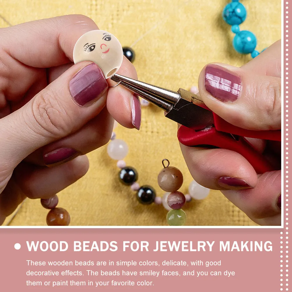 

150pcs Wooden Smile Face Round Craft Beads With Holes For Diy Jewelry Making Bracelets Necklaces Garland Decor Accessories Bulk