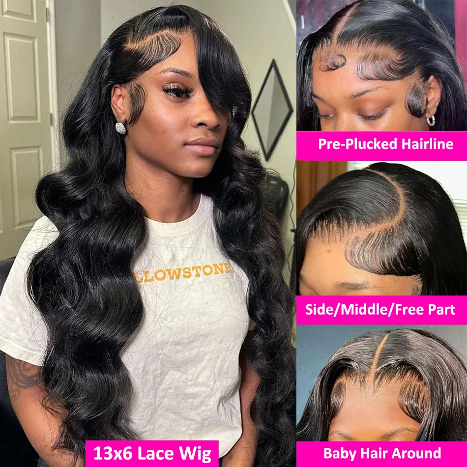 13x4 13x6 Body Wave Lace Front Wig Brazilian Transparent Lace Frontal Wig 180 Density Human Hair For Women Loose Wave Wig 24Inch