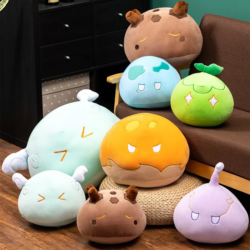 Genshin Slime Plush Throw Pillow Cute Anime Slime Stuffed Cushion Soft Genshin Impact Decorative Throw Pillow Sleeping Cushion