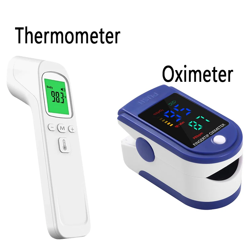 Medical Temperature Test Kit Infrared Thermometer Non-contact Forehead Thermomete or Digital Finger Blood Oxygen Oximeter LED