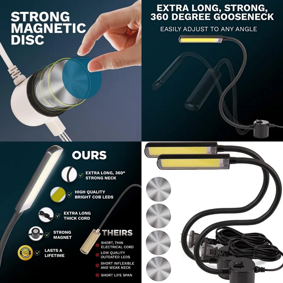 Sewing Machine Light, Magnetic, Flexible 60 LED Work Lights, Bandsaw Accessories, Scroll Saw with Extra Long Gooseneck - 4 Moun