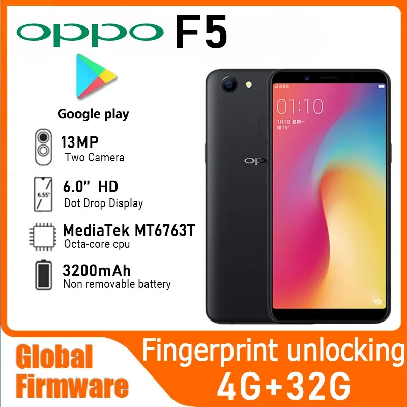 هاتف OPPO F5 الذكي البرامج الثابتة العالمية RAM 4G ROM 32G 6 بوصة 3200mAh بطارية MediaTek MT6763T