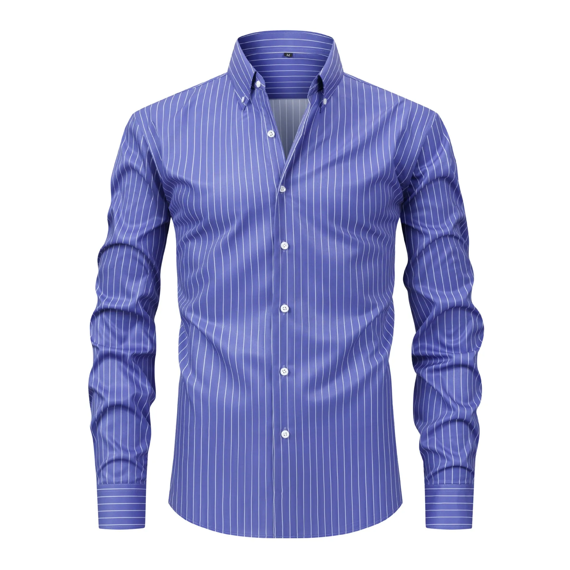 Men's Striped Spread Collar Non Iron Long Sleeve Dress Shirt  Cotton Comfortable Regular Fit Business Casual Office Shirt