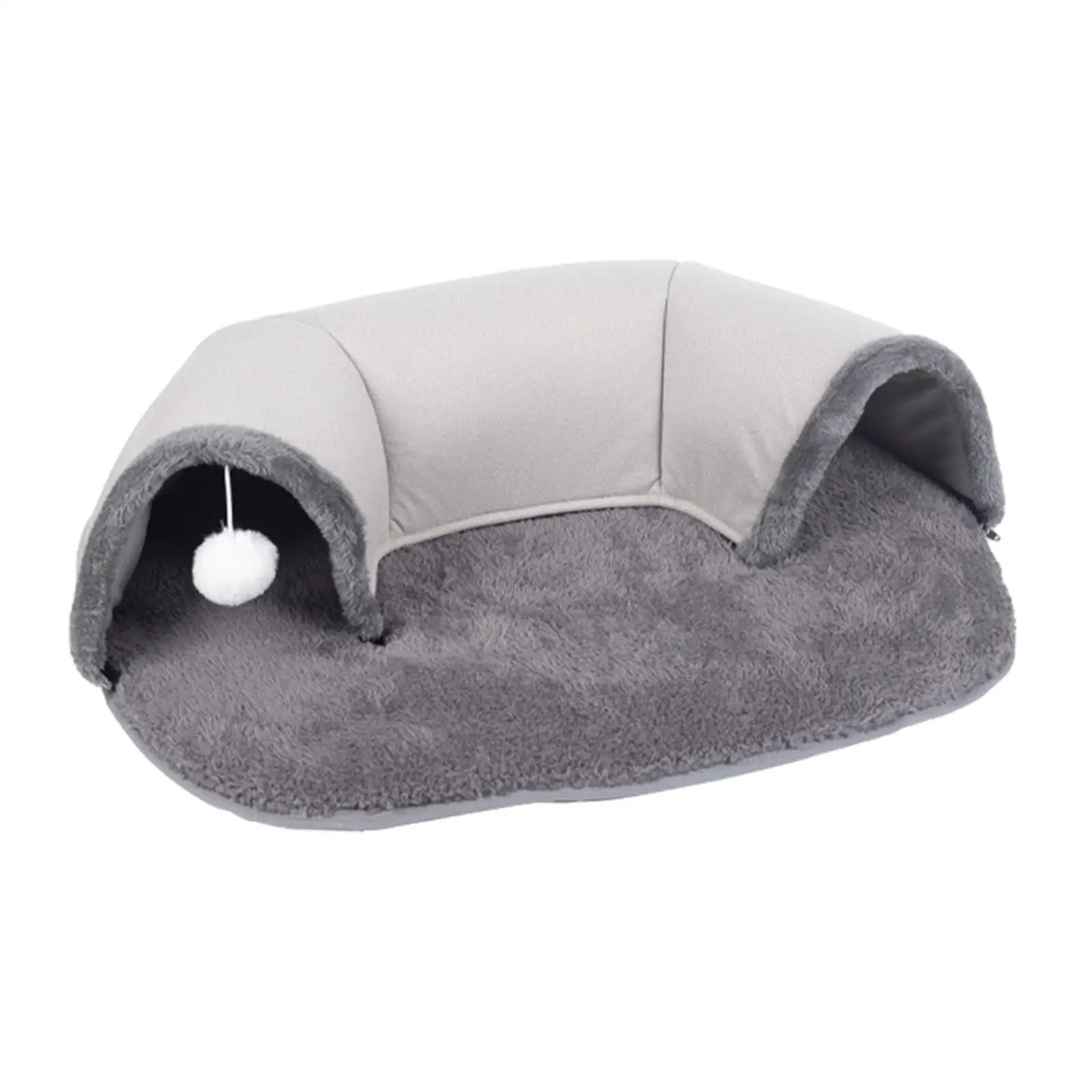 2 in 1 Cat Tunnel Bed Washable Soft Plush Mat Anti Slip Bottom for Kitten Puppy for Indoor Cats Cat Warm House with Toy Ball Fun