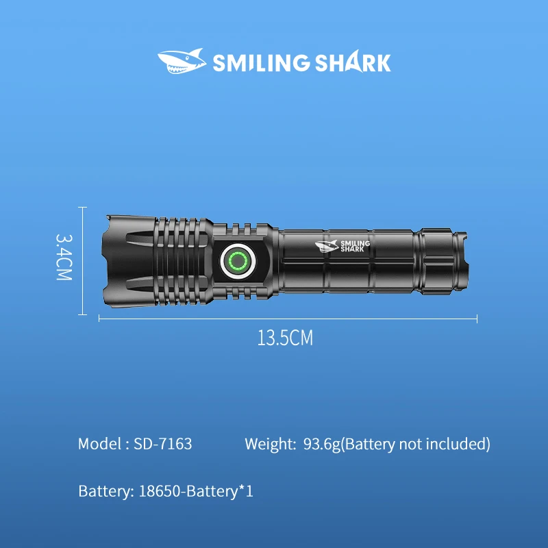 1pcs Smiling Shark SD7163 LED Rechargeable Flashlight, Super Bright M60 Torch, for Outdoor Camping, Hiking, Daily Use, Emergency