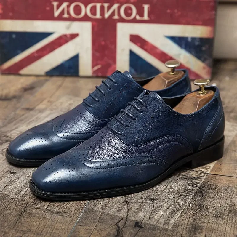 

Men's Dress Shoes Patchwork British Style Retro Brogue Shoes Mens Wedding Party Flats Men Office Business Leather Oxfords Shoe