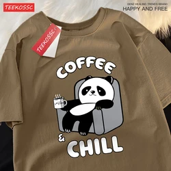 Coffee Chill Panda Enjoying Time T Shirts Men Women High Quality Oversize T Shirt Loose Summer Tee Clothes Casual Cotton Tops