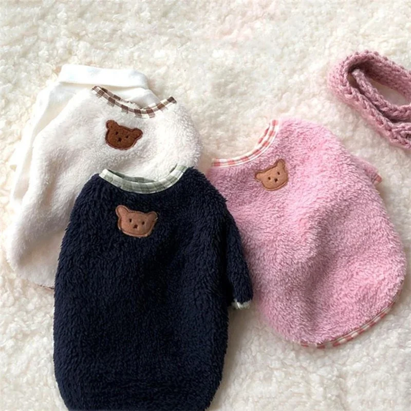 Cute Cartoon Pet Pet Vest Autumn Winter Warm Coral Fleece Dog Clothes Soft Comfortable Pet Dog Sweater Vests Pet Supplies Pets
