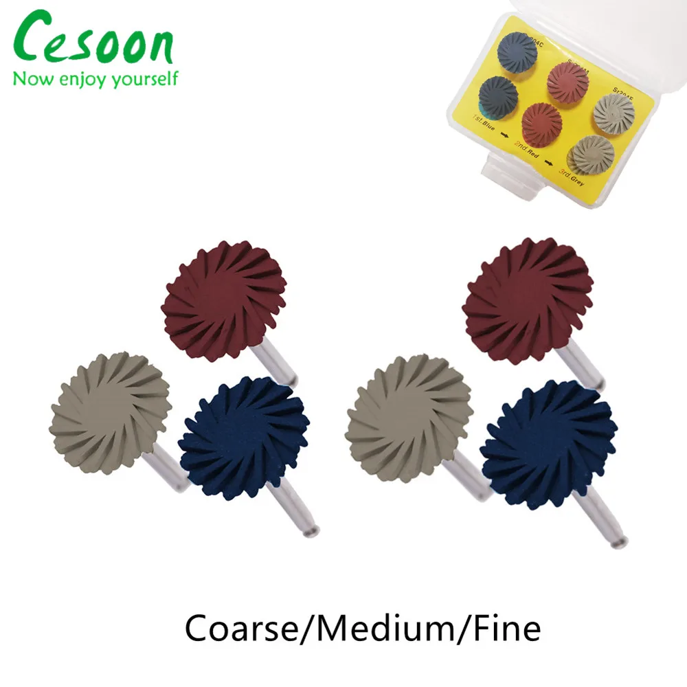 6Pcs/Set Dental Composite Resin Polishing Disc Kit Rubber Diamond Polisher Wheel Spiral Brush Teeth Oral Hygiene Dentistry Tool