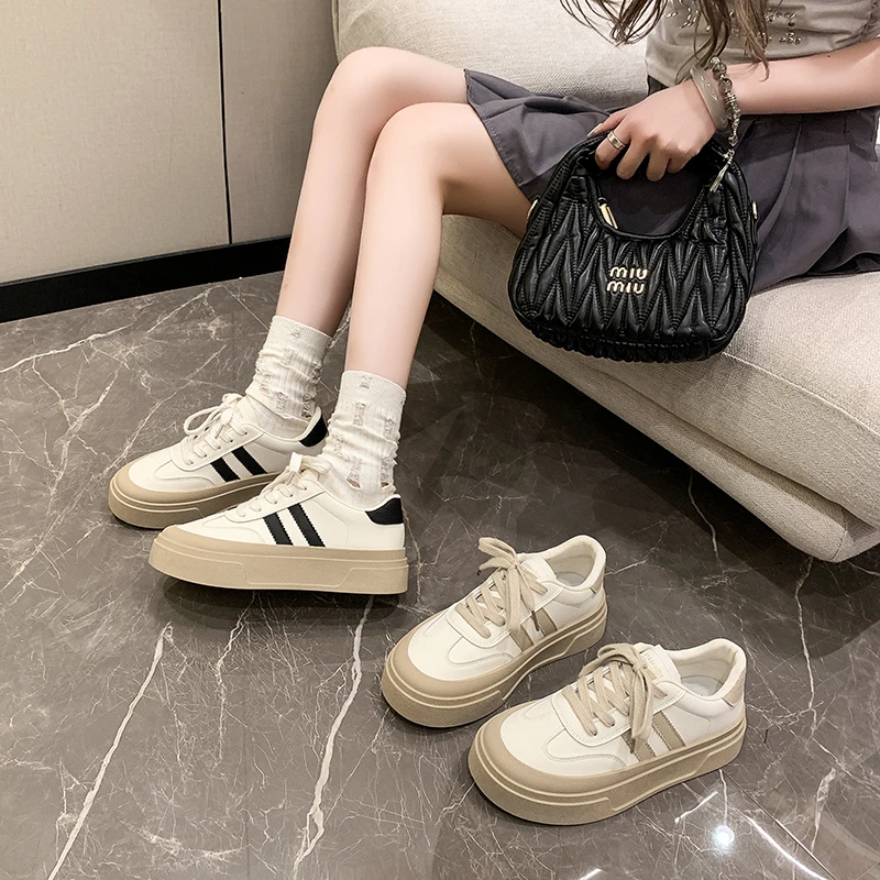 Casual Sneakers for Women Round Head Shallow Mouth Lace Up Platform Shoes Middle Follow Classic Leisure Sports Women's Sneaker