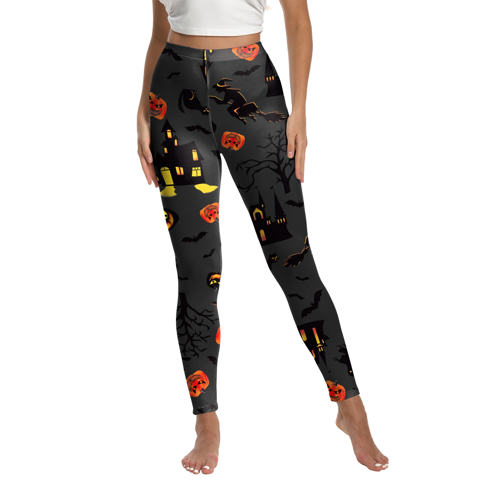 Halloween nouvelles dames conception Cosplay 3D squelette imprimé Leggings stretch élastique coupe maigre Push Up pantalon femmes citrouille pantalon