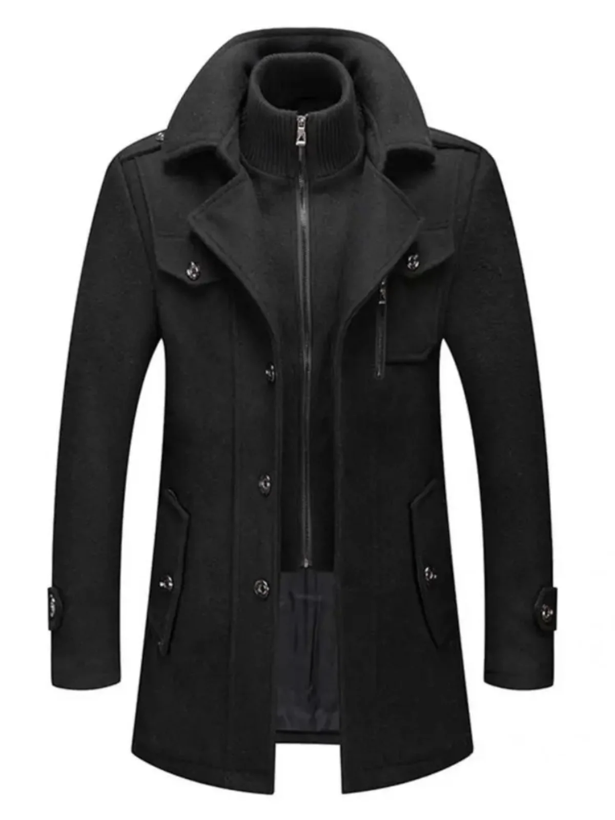 

Шерстяное пальто со съемным двойным воротником, молодежная модная осенне-зимняя верхняя одежда на молнии, обычная длина све, облегающая посадка