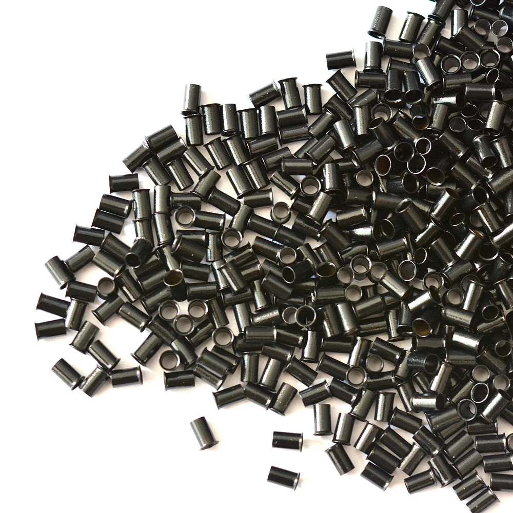 

2000 Pcs Hair Extensions 3.4mm Tubes Black /Dark Brown Copper Hair Ring Beads Euro Lock Flared Micro Beads Rings