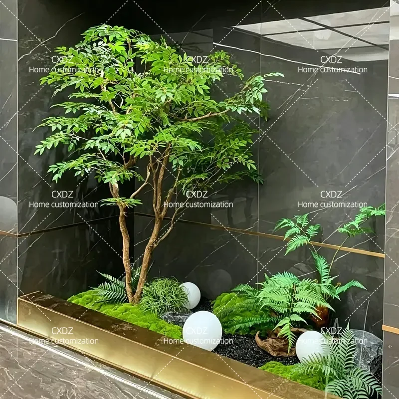 Simulation Green Plant Decoration Artificial Lacquer Tree Indoor Potted Fake Tree Ornament Large Scale Landscaping Floor