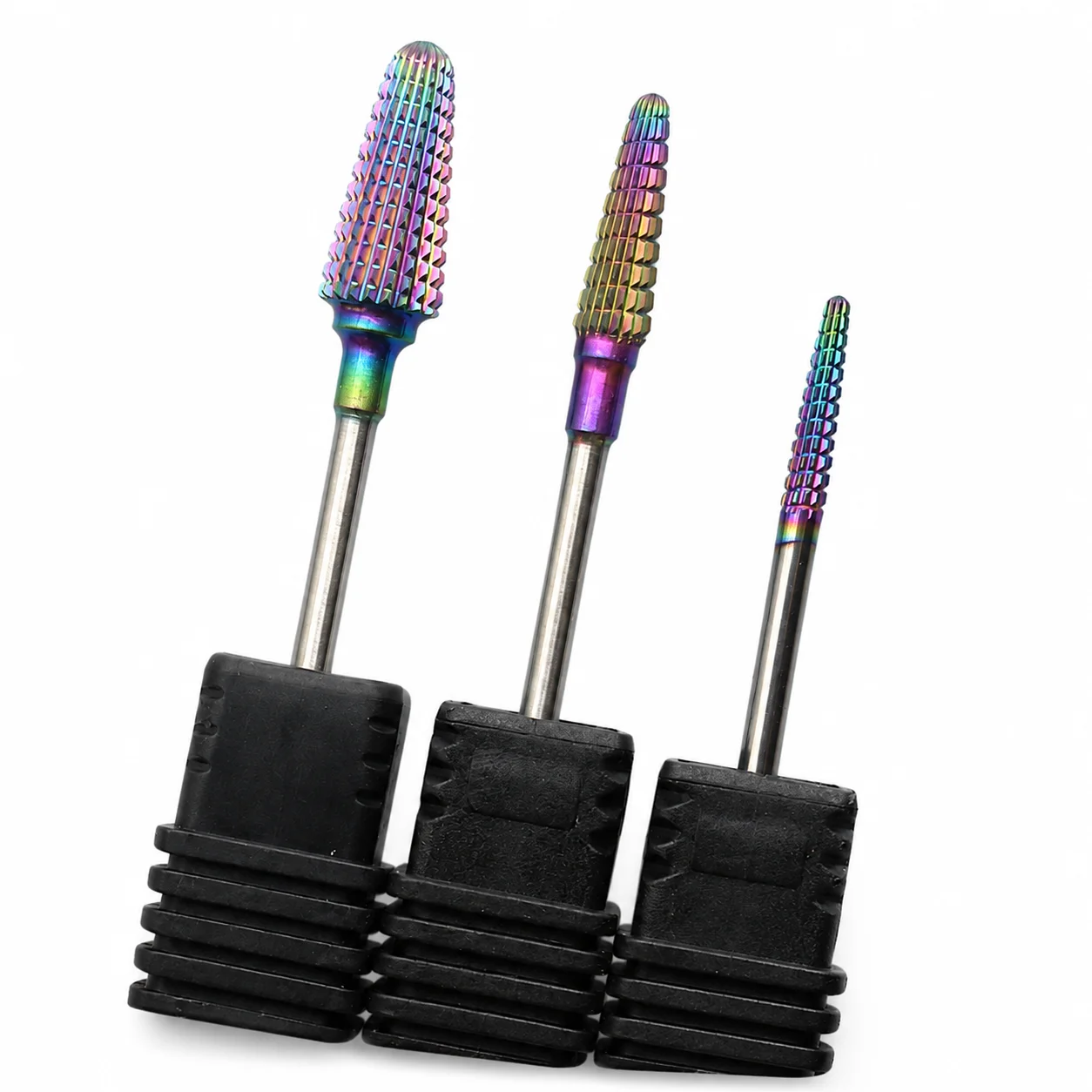 1 Stück Regenbogenbeschichteter Wolframkarbid-Nagelbohrer, 3 Typen, Ø2,35mm Schaft, Maniküre-Fräser zur Entfernung von Gel-Lack.