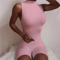 Y2k Women Rompers Sleeveless O-neck Skinny Solid Sheath Slim Sporty Fitness Playsuit One Pieces Jumpsuit Shorts Casual Outfits