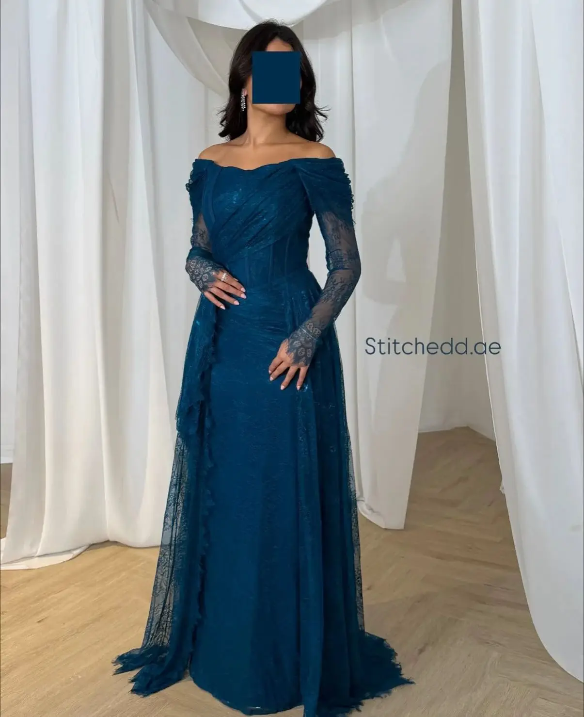 Eleganckie sukienki na studniówkę w kolorze dubajskiego błękitu z koronką, sukienki wieczorowe z długim rękawem, sukienki syreny do ziemi na przyjęcia, vestidos de gala, szyte na miarę